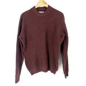 Line of Trade Sweater Size Large Mens Maroon Waffle Knit Crewneck Chunky Cotton